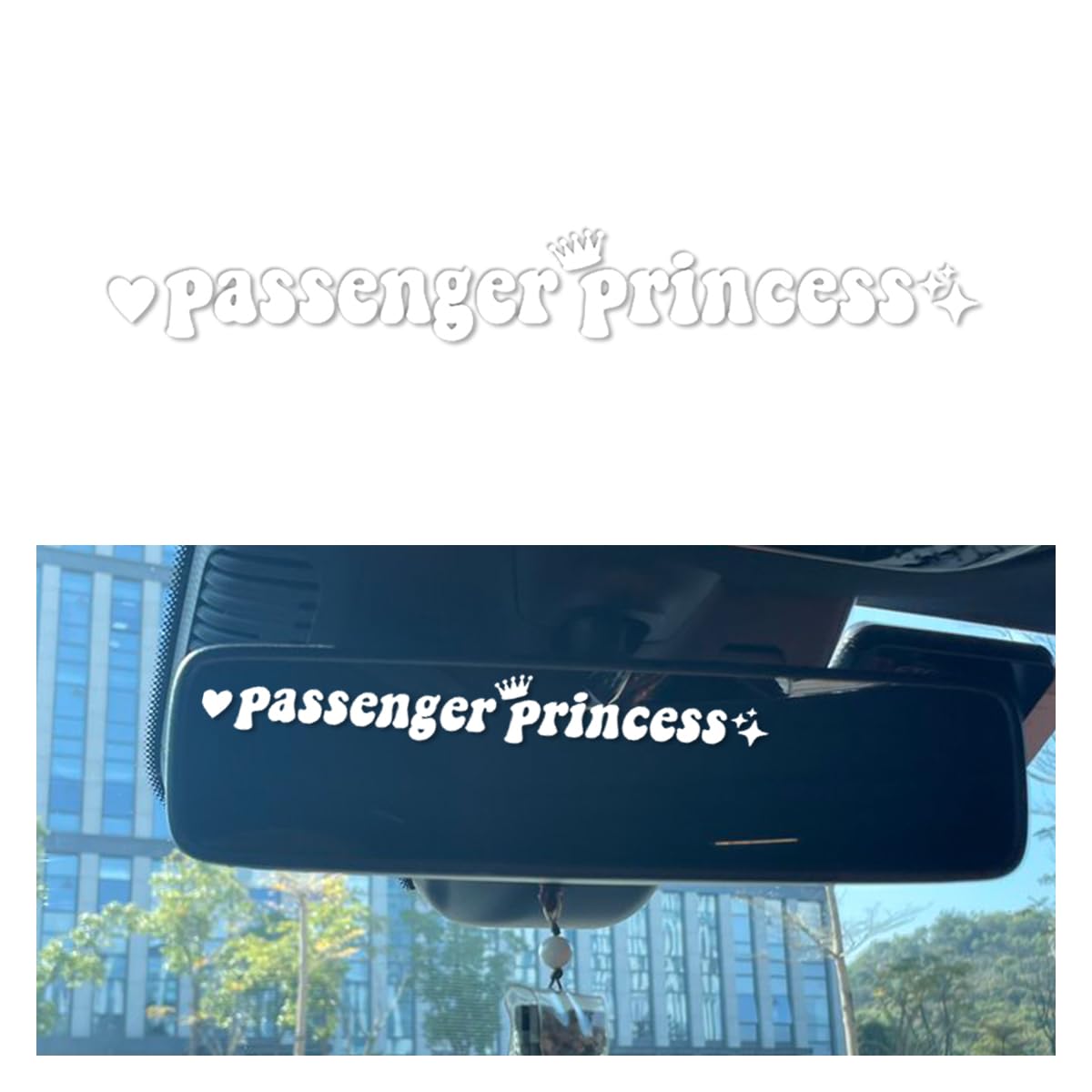 Passenger Princess Car Stickers - Cute Queen Initial Letter Decals for Women & Girls | Universal Window & Rearview Mirror Decor (6 Inch, White) | Fun Car Accessories for Road Trips & Daily Commutes