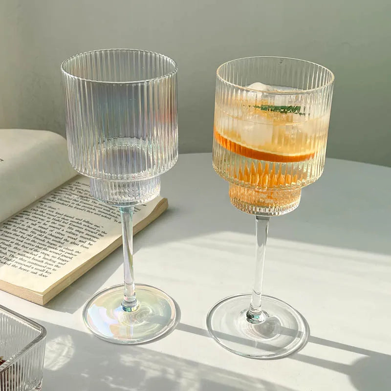 Elegant Striped Wine Glasses Set of 4 - 16oz Crystal Clear Goblets for Red & White Wine - Perfect for Dinner Parties, Weddings & Home Entertaining