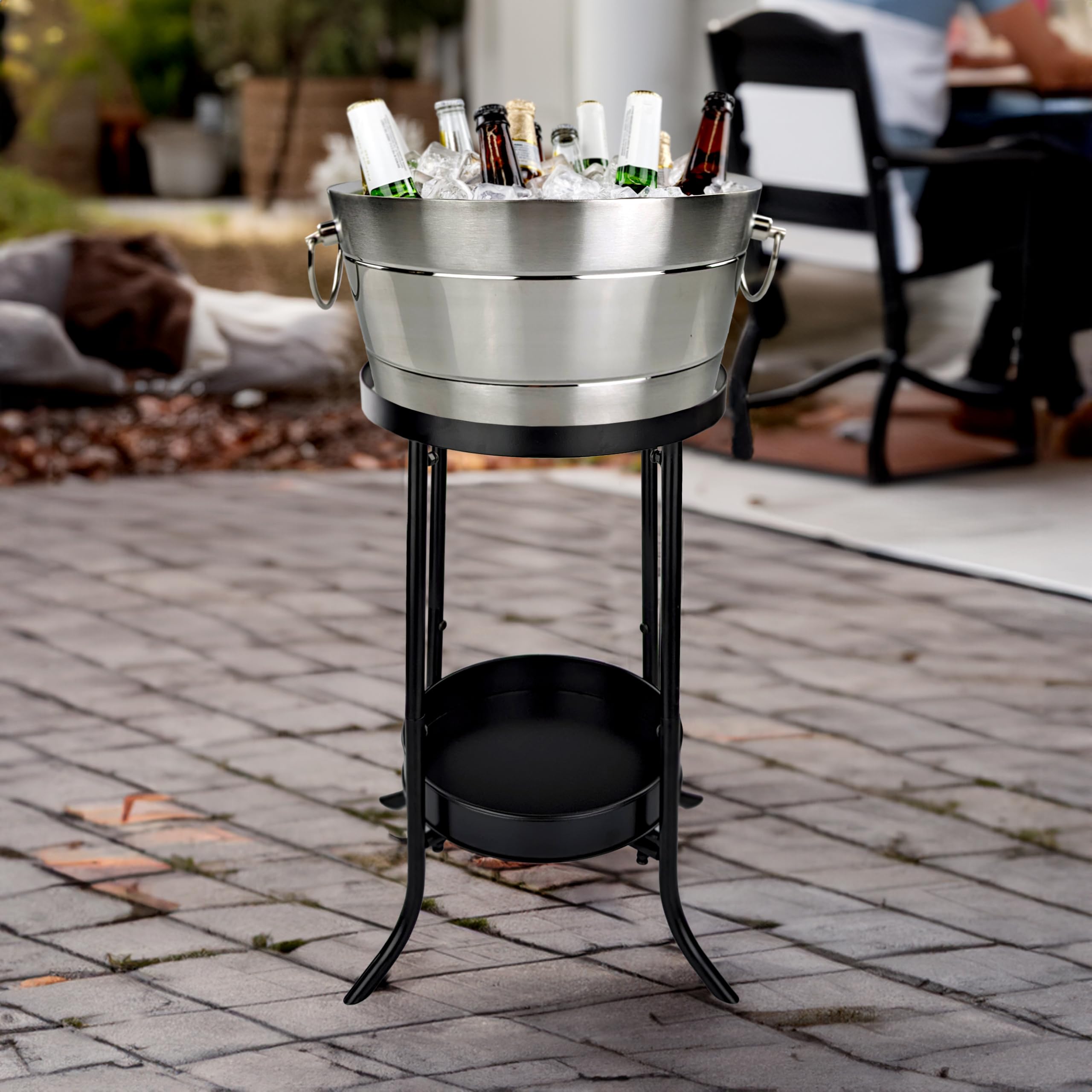 BREKX Personalized Hammered Stainless Steel Double-Wall Insulated Drink Tub with Stand & Ice Bucket - 12 Quart (3 Gallon) Beverage Cooler for Parties, Weddings, Anniversaries | Perfect for Outdoor Events, BBQ, Poolside Gatherings & Engagement Gifts