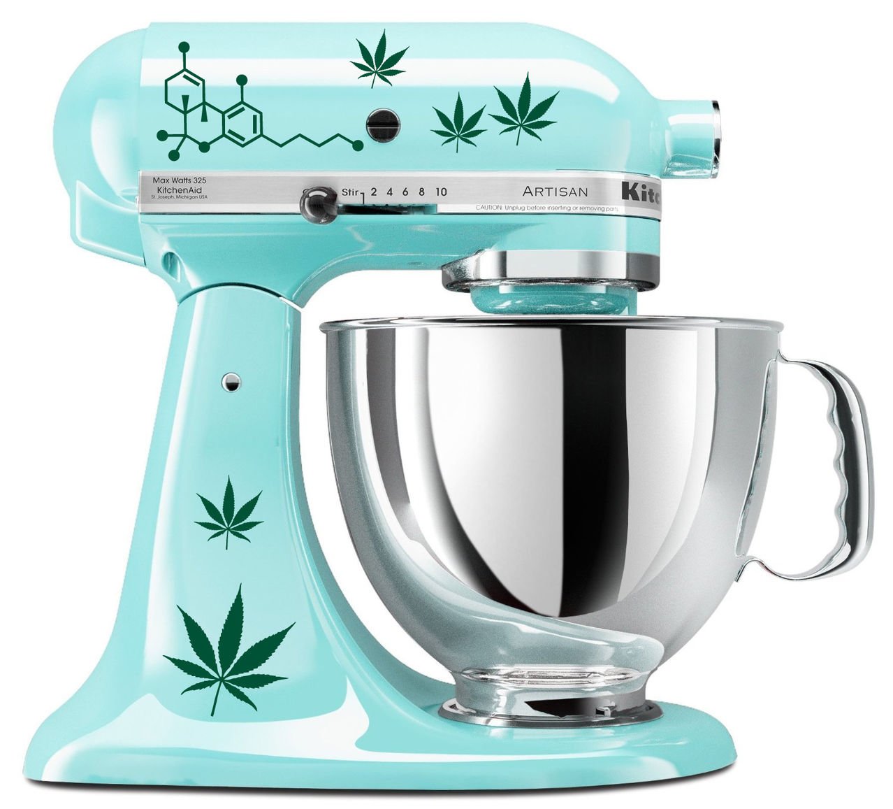 THC Molecule & Cannabis Leaf Vinyl Decal Stickers - Waterproof Removable Decals for Kitchen Mixers, Laptops, Cars - Forest Green Design for Stoners & 420 Enthusiasts