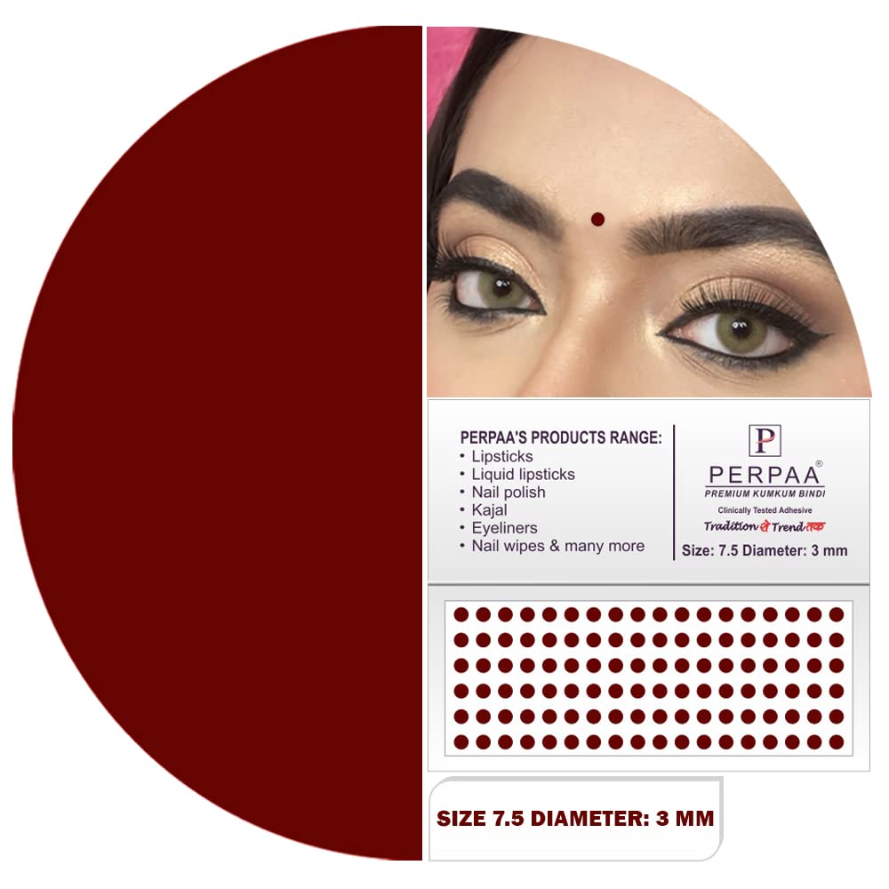 PERPAA Dark Maroon Round Kumkum Forehead Sticker Bindis for Women - Pack of 3 Flats (Dark Maroon Combo No.45) - Traditional Indian Bindi for Festivals, Weddings & Daily Wear