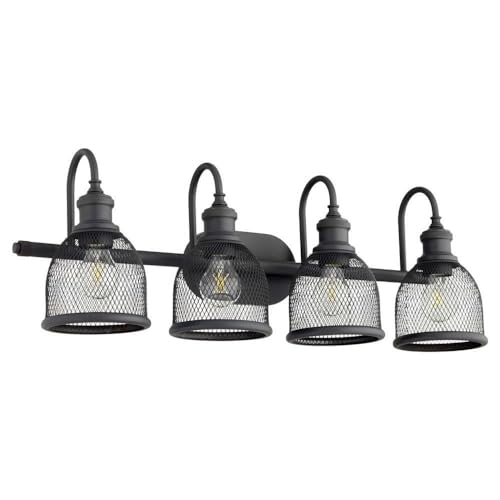 Quorum 5212-4-69 Transitional 4-Light Bathroom Vanity Light Fixture - Black Finish Omni Collection - Perfect for Modern Bathroom & Powder Room Lighting