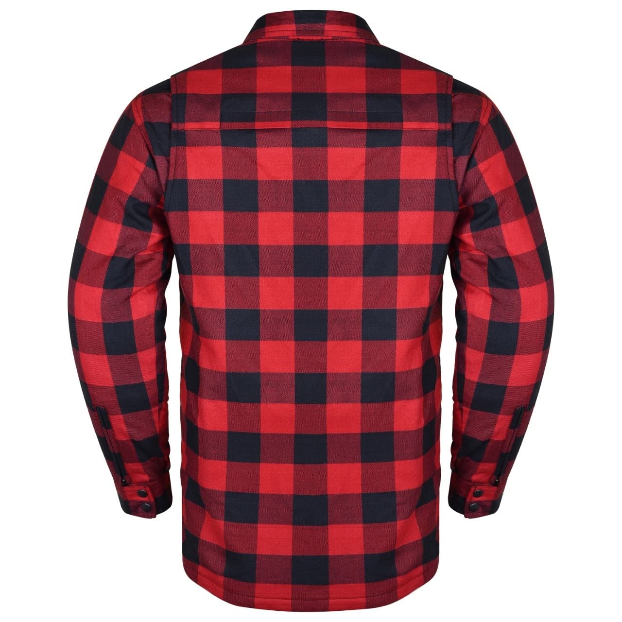 Men's Motorcycle Armored Flannel Shirt - Black/Red Checkered Denim with CE Armor & 2 Gun Pockets | Riding Protection for Bikers & Outdoor Enthusiasts