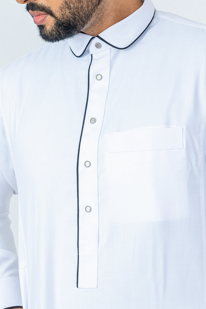 Premium Club Golf White Piping Thobe - Traditional Arabic Robe for Men - Perfect for Golf Outings, Cultural Events & Special Occasions