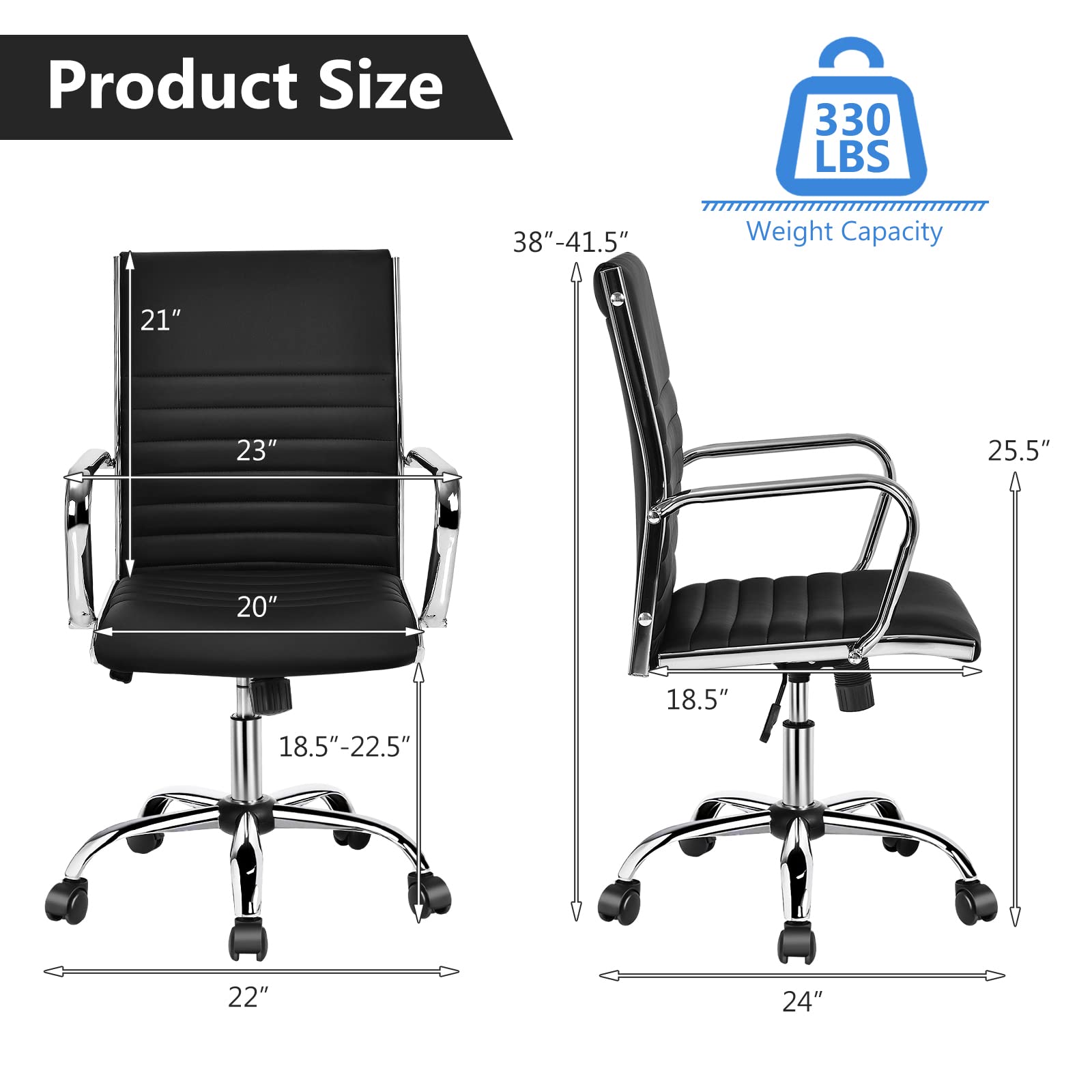 COSTWAY Ergonomic Office Chair - PU Leather High Back Executive Chair with Adjustable Height, Rocking Backrest & Lumbar Support - Ribbed Computer Desk Chair for Home & Office (Black) - Perfect for Long Work Hours & Gaming Sessions
