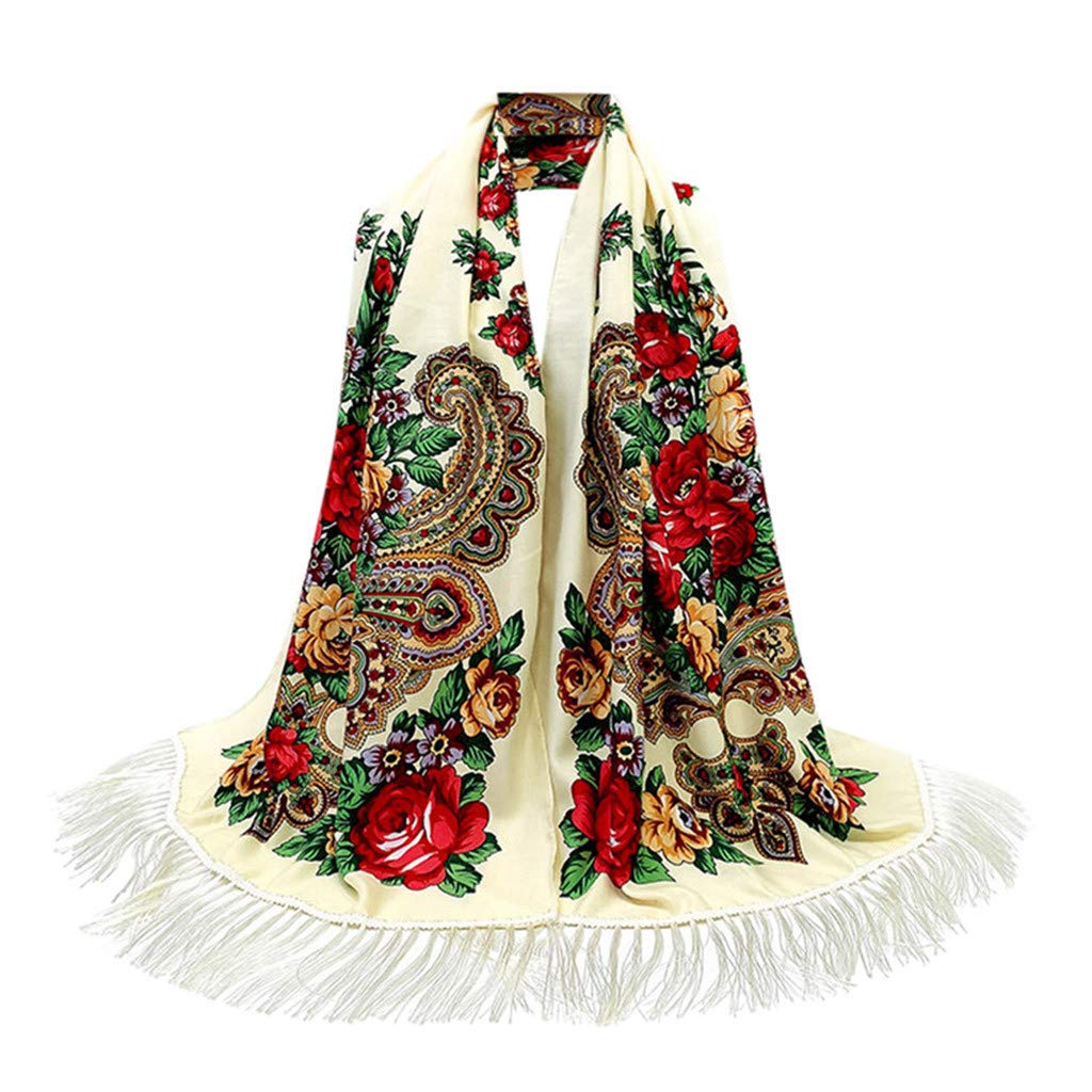Elegant Women's Soft Scarf - Folk Custom Printed Square Wrap with Tassels for Travel, Office & Casual Outfits | Stylish Shawl for All Seasons