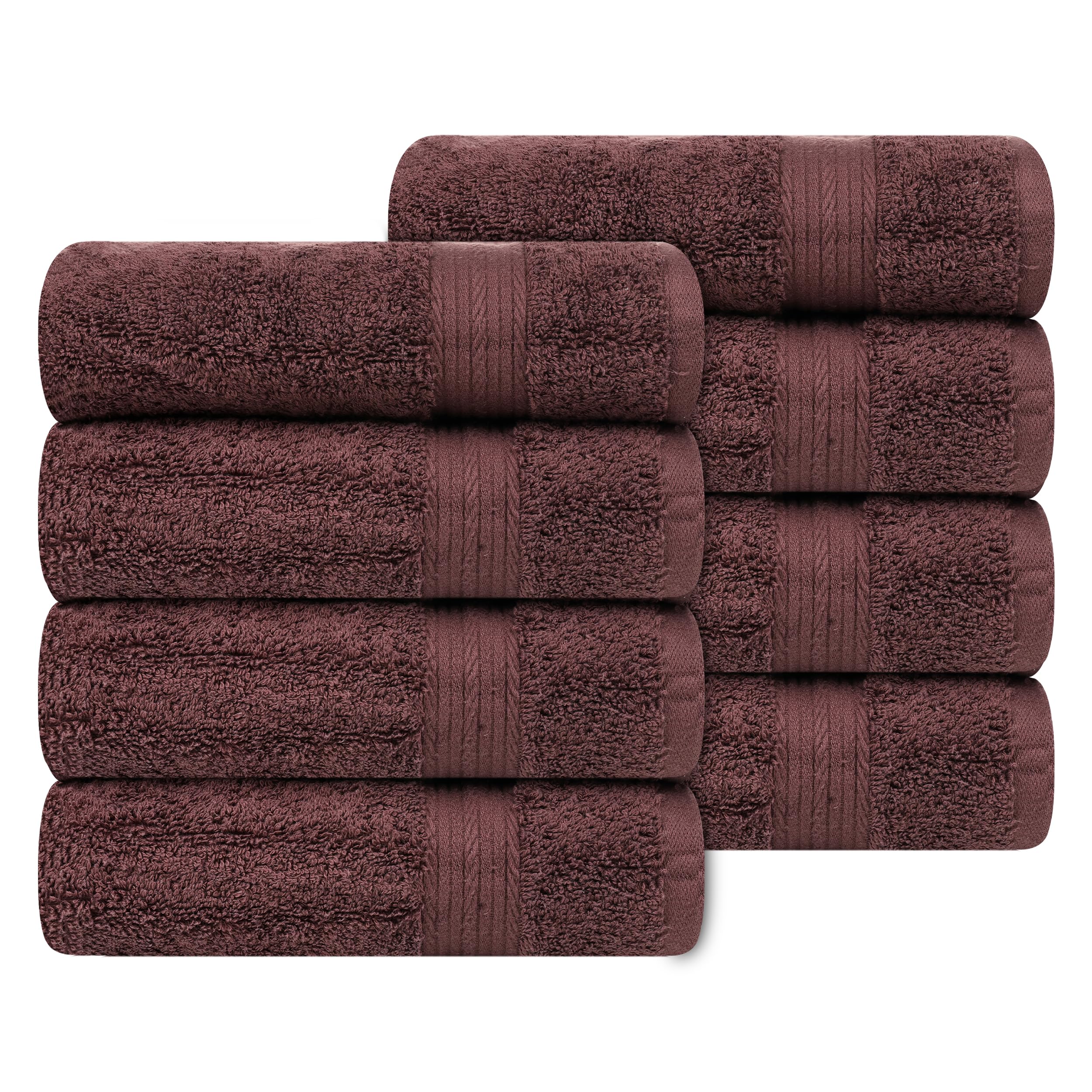 Ample Decor 18x28 Inch 600 GSM 100% Cotton Bathroom Hand Towels - Ultra Soft & Absorbent, Set of 8 (Brown) - Perfect for Guest Bathrooms, Spa Days & Luxury Home Decor