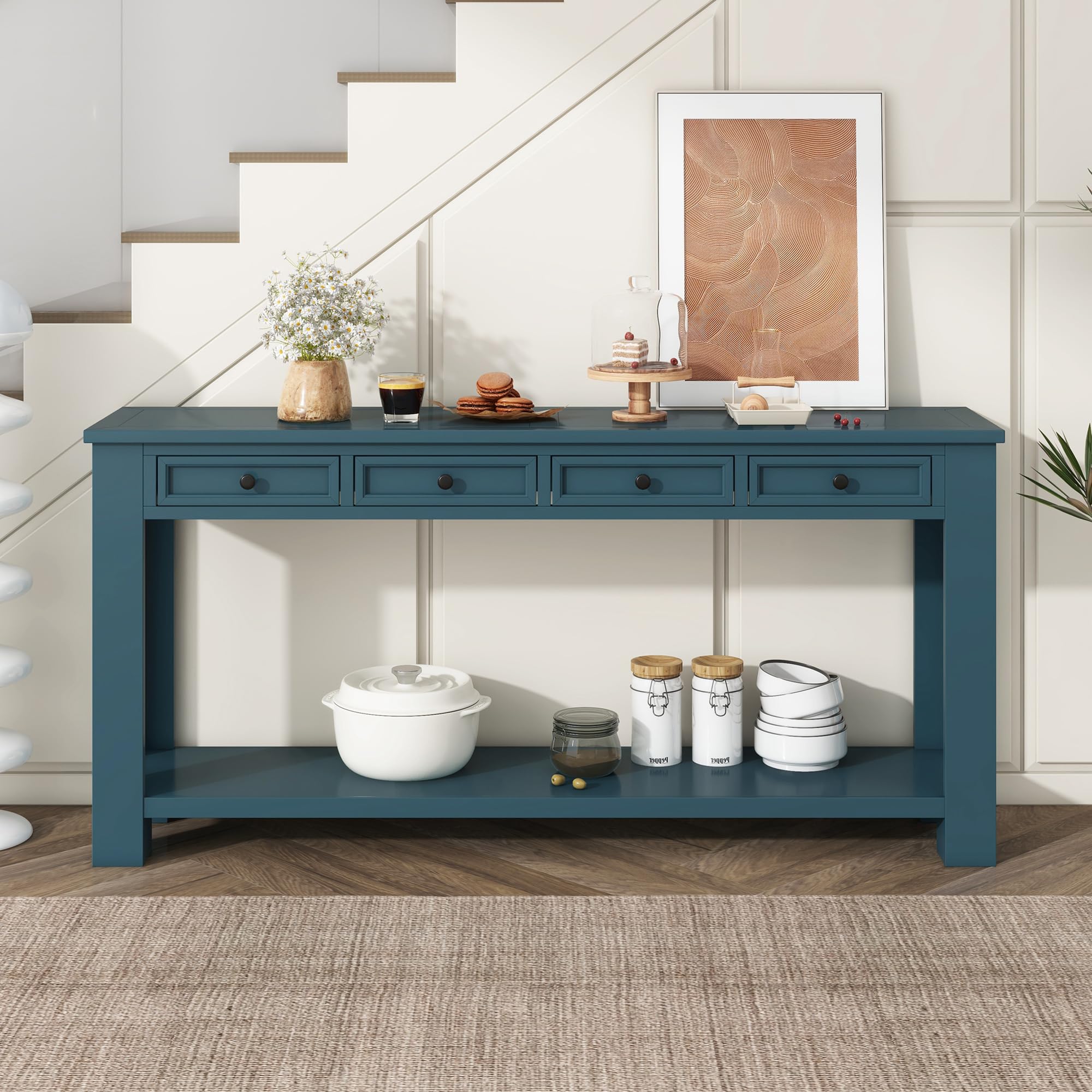 LZ LEISURE ZONE Console Table with Storage Drawers & Bottom Shelf - Entryway Sofa Table for Hallway, Living Room (Dark Blue) | Perfect for Small Spaces, Home Decor & Organization
