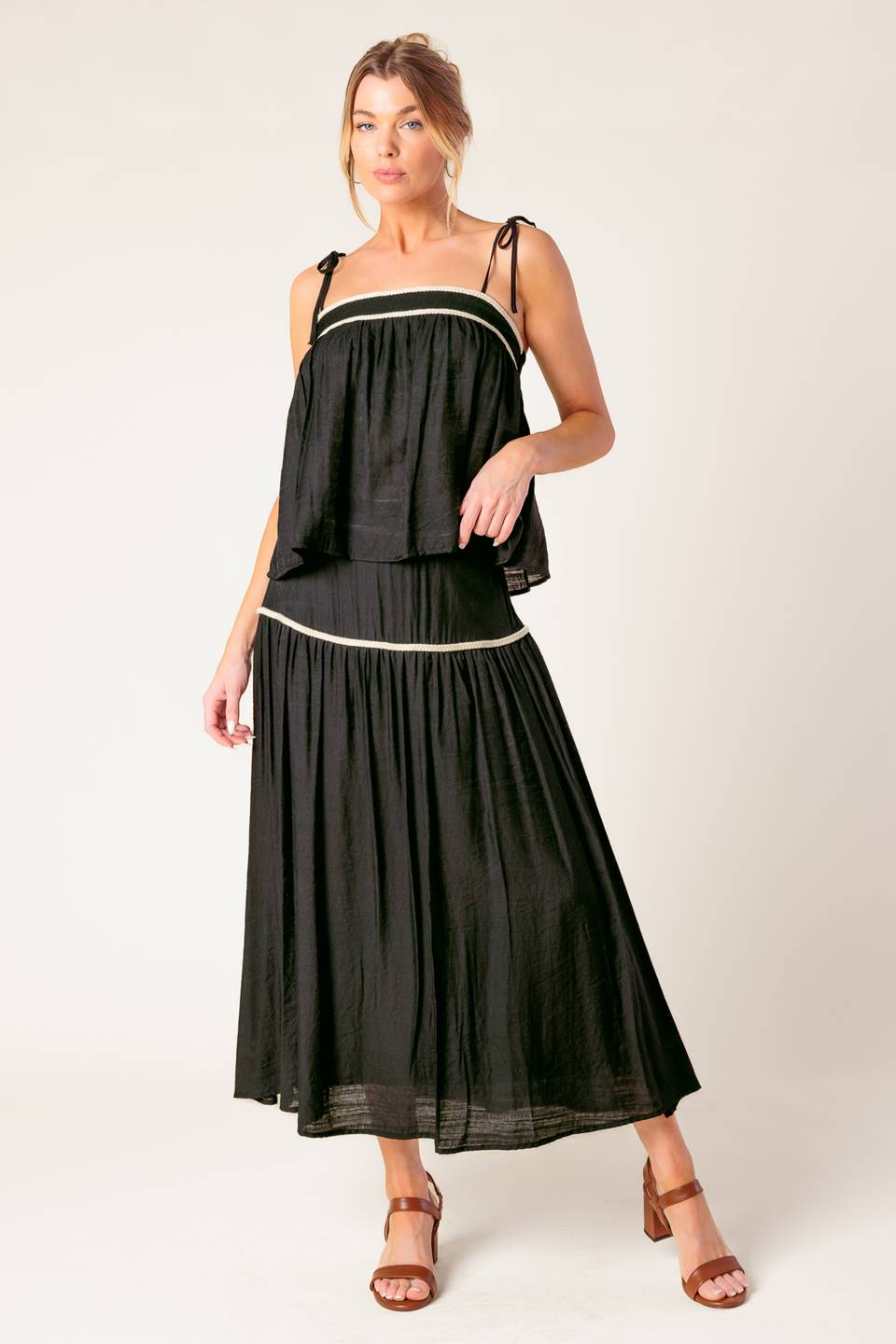Divide and Contour Black Top & Skirt Set for Women - Slimming Outfit for Work, Party & Date Night