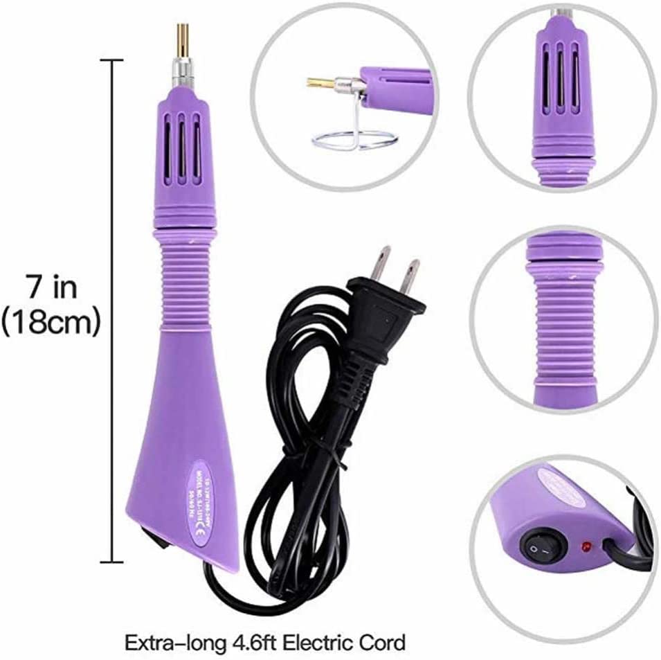 Professional 7-in-1 Hotfix Rhinestone Applicator Kit with 7 Size Tips & Stand - DIY Iron-on Crystal Gem Setting Tool for Clothing, Shoes, Bags & Crafts (Purple)