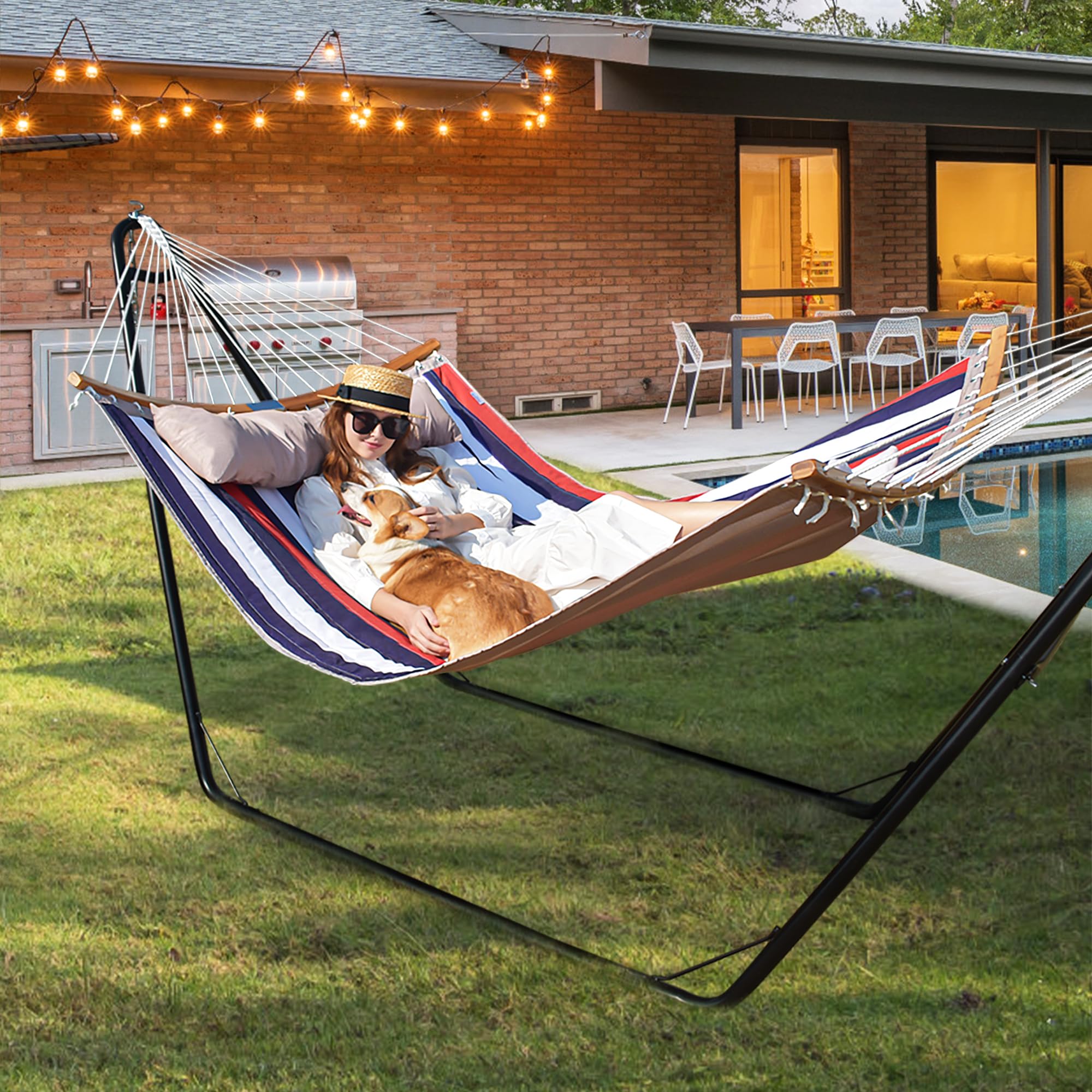 Heavy Duty Universal 2-Person Hammock Stand - 550 lb Capacity Steel Frame for 9-14 FT Outdoor Hammocks | Perfect for Backyard, Patio, Camping & Beach Relaxation