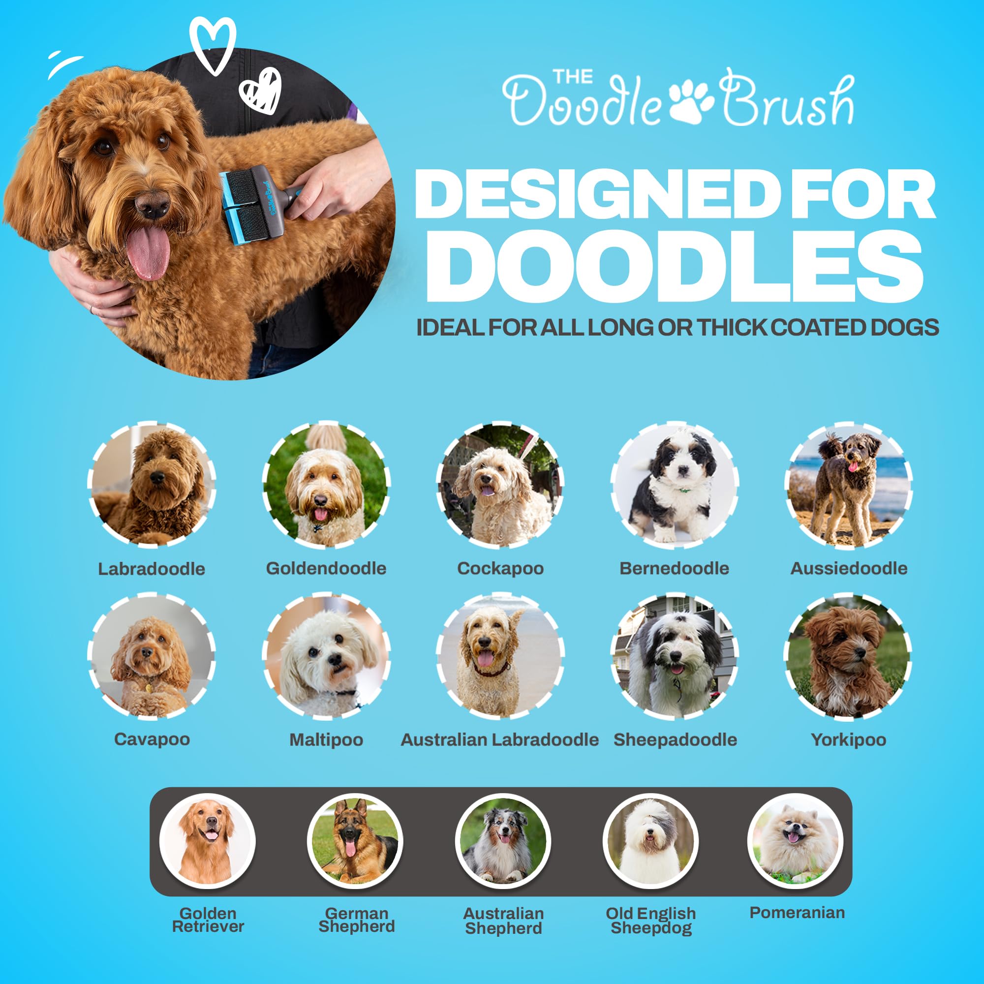 Double Head Slicker Brush for Dogs - Detangling & Grooming Brush for Cockapoo, Goldendoodle, Poodle & Long Haired Dogs - Perfect for Home Pet Care & Professional Grooming