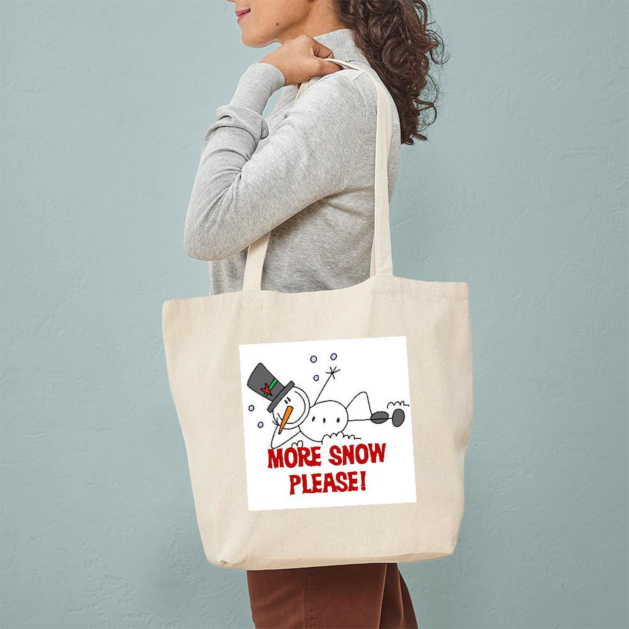 More Snow Snowman Tote Bag - Natural Canvas Reusable Shopping Bag for Groceries, Beach & Holiday Gifts | Eco-Friendly & Durable