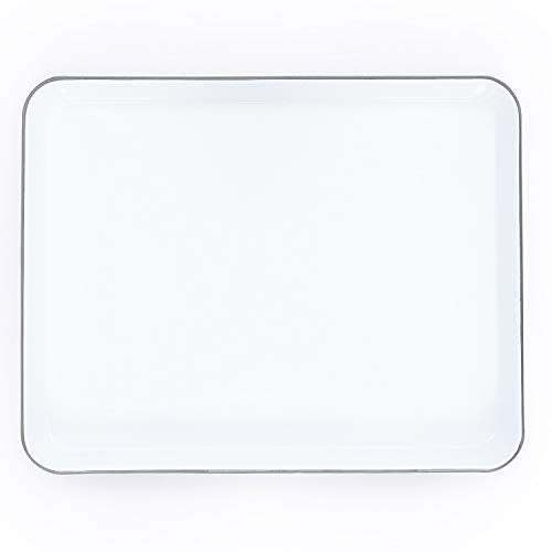 Vintage Style Enamelware Jelly Roll Pan & Rectangular Baking Tray with Grey Rim - Perfect for Baking Cakes, Cookies & Sheet Pan Meals | Crow Canyon Home Collection