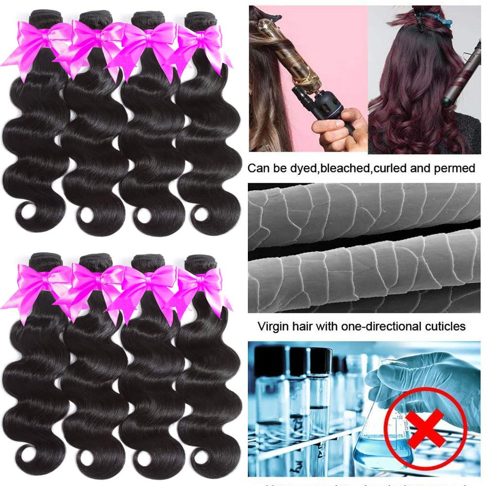Aelinsi 100% Unprocessed Virgin Brazilian Human Hair Extensions - 4 Bundles Body Wave (22 24 26 28 Inch) 12A Grade Natural Black Wavy Hair for Stunning Hairstyles - Perfect for Daily Wear, Parties & Special Occasions