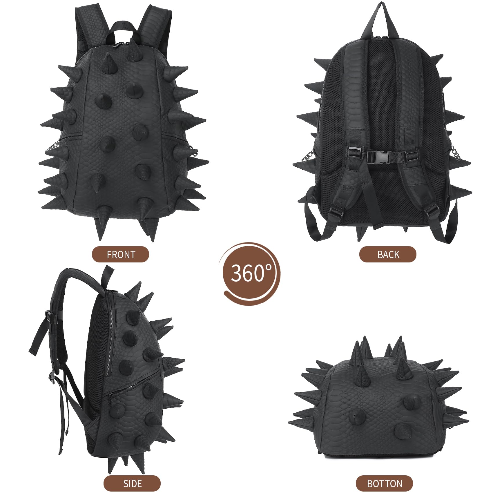 Durable Waterproof 15.6 Inch Dinosaur Backpack for Men & Women - Ankylosaur Punk Laptop Daypack with Spikes, Fashion Commuter Travel & Shopping Backpack (Black) - Perfect for Work, School, College & Outdoor Adventures