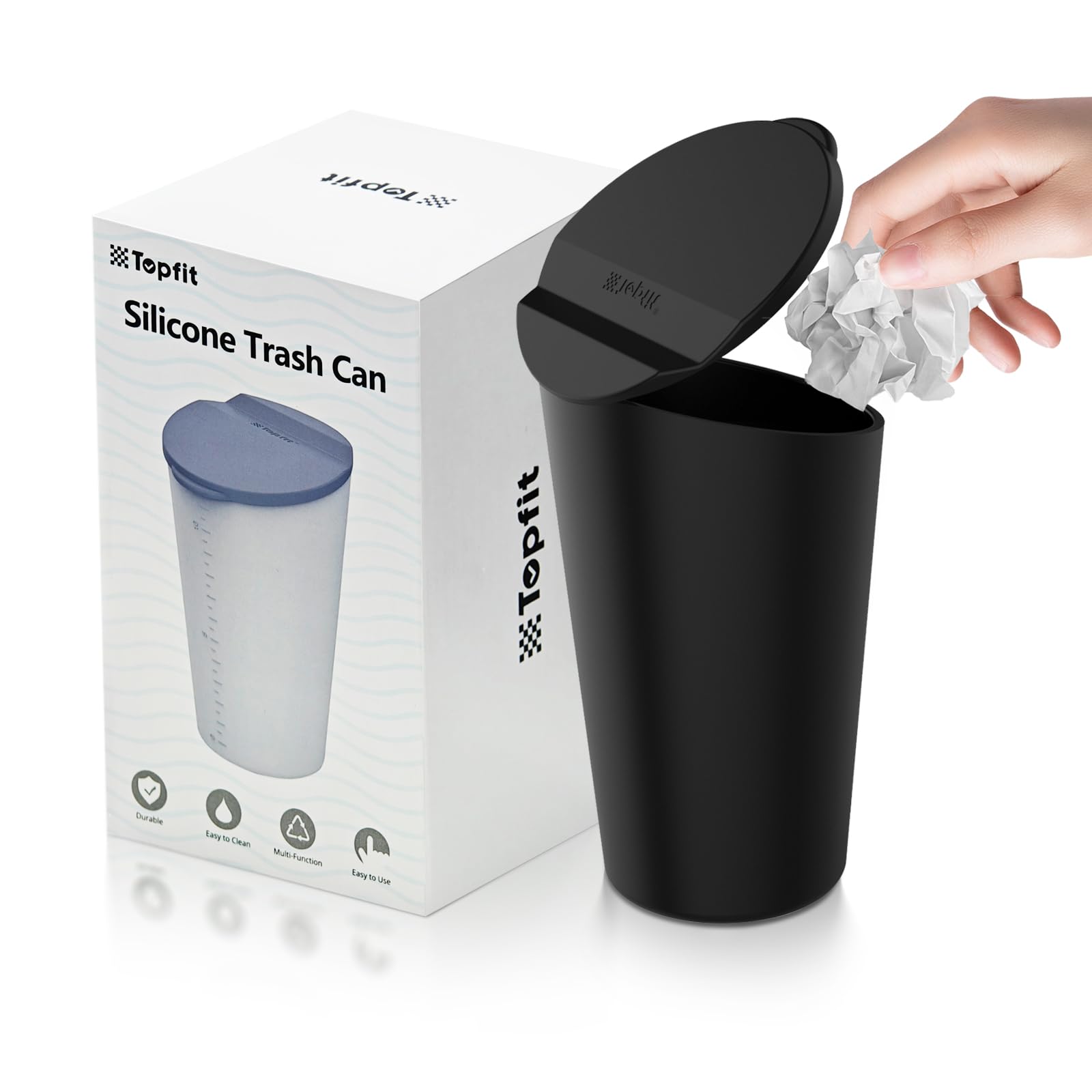 BMZX Small Car Trash Can with Lid - Leakproof Cup Holder & Door Pocket Garbage Bin for Auto, Home, Office - Compact Trash Container (Black, 1 Pack) | Perfect for Road Trips, Commuting & Workspace Organization