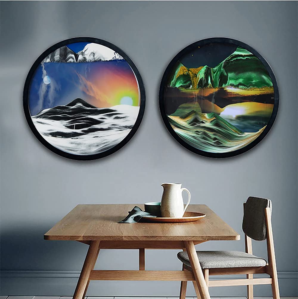 XIW Moving Sand Art Picture - 3D Deep Sea Sandscape in Motion, Round Glass Sand Painting for Wall Decor, Office, Bedroom & Hotel | Unique Home & Office Décor, Stress Relief & Meditation Gift
