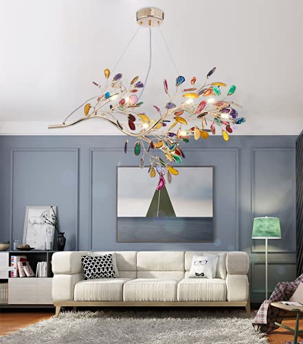 Nordic Style Agate Firefly LED Pendant Light - Modern Champagne Chandelier for Living Room, Bedroom, Restaurant & Hotel (9 Lights) - Perfect for Ambient Lighting and Elegant Decor