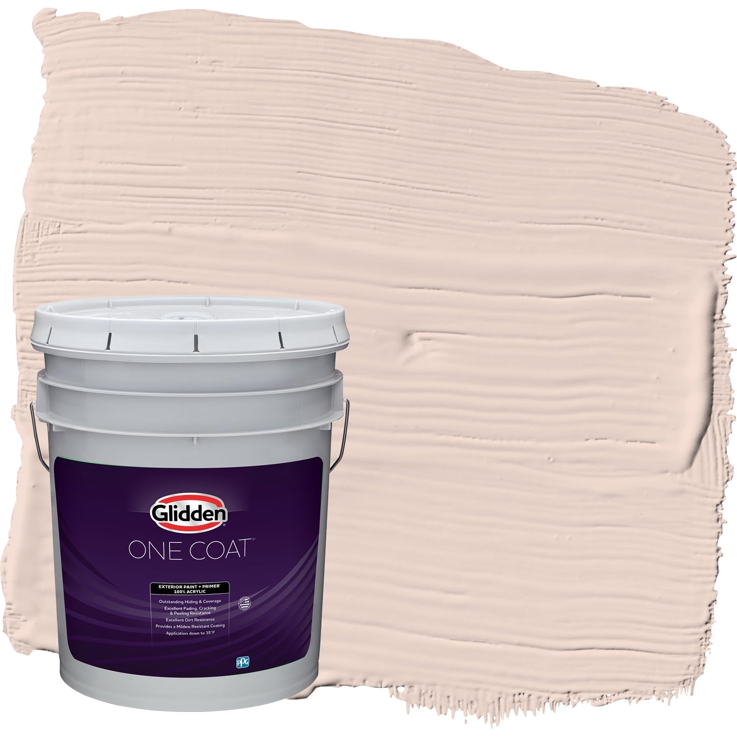 Glidden Exterior Paint and Primer in One - Peach Bare Beige Satin Finish, 5 Gallon Bucket, One Coat Coverage for Long-Lasting Protection | Perfect for House Siding, Fences & Outdoor Wood Surfaces