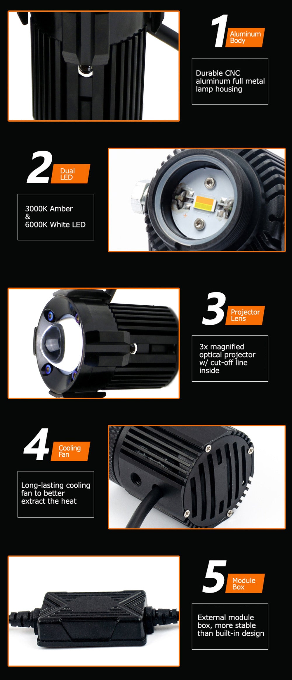 1 Inch White/Yellow Dual Color 20W Mini LED Projector Lens Driving Fog Light Kit - High Visibility for Off-Road, Truck & SUV in Rainy/Foggy Conditions