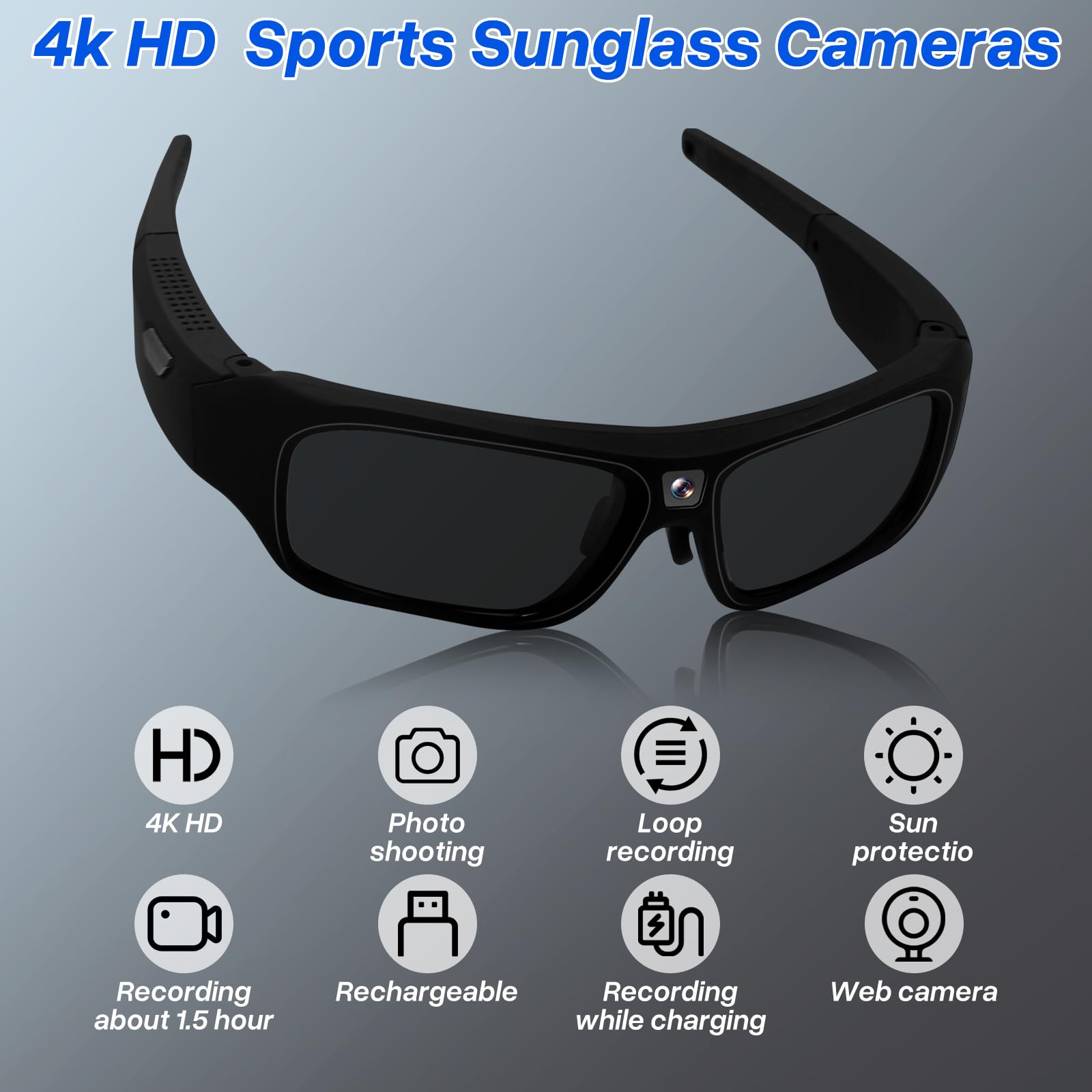 4K HD Camera Sunglasses with Polarized UV Protection Lens - Sport Action Glasses for Travel, Outdoor Activities & Adventure (Black) | Perfect for Cycling, Hiking, Fishing & Recording Hands-Free Videos