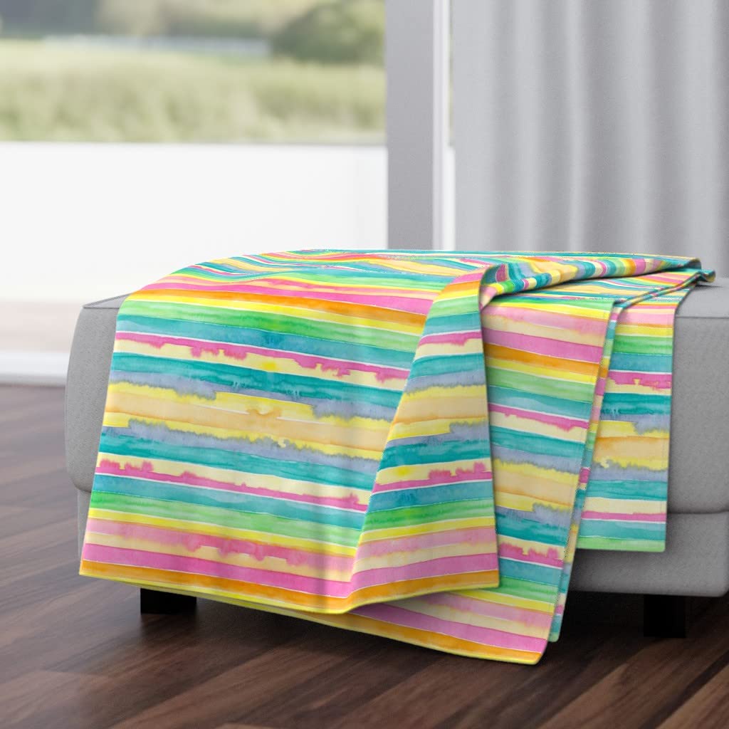 Soft Plush Minky Throw Blanket 50x70 Inches - Rainbow Summer Stripes in Pink, Green, Blue, Yellow & Retro Orange | Cozy & Stylish for Bed, Sofa, Travel & Gifts