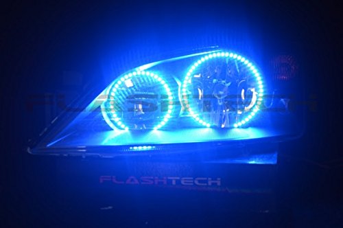Flashtech LED RGB Multi-Color Halo Ring Headlight Kit with Bluetooth RF Remote & App Control - Compatible with Ford Mondeo 2000-2007 | Customizable Car Lighting for Night Driving & Car Shows