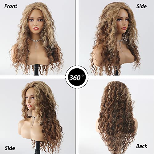 Curly Blonde Brown Reverse Ombre Wig - Long Synthetic Hairpiece for Cosplay, Halloween & Daily Fashion
