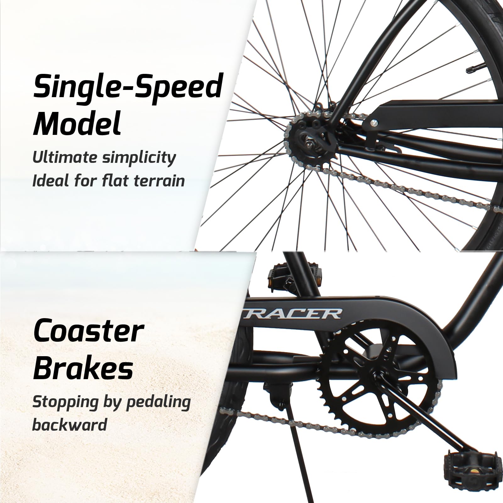 Tracer ACE 26 Inch Single Speed Beach Cruiser Bike for Men & Women - Coaster Brake, Comfortable Ride, Multiple Color Options - Perfect for Beach Cruising, City Commuting & Leisure Cycling