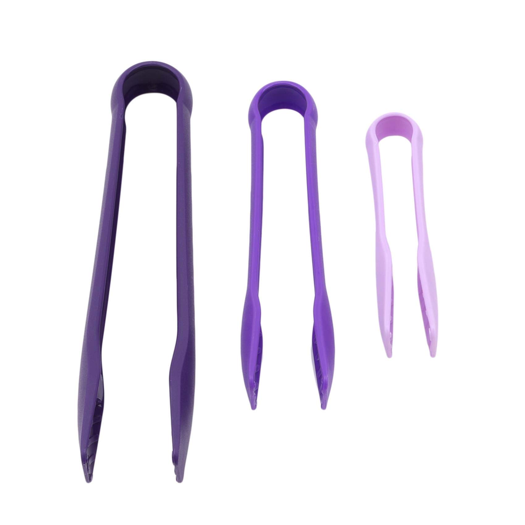 GloryMM 3-Piece Heat Resistant Kitchen Tongs Set - BBQ, Ice Cubes, Fruits, Sugar - Non-Slip Grip Cooking Utensils (Purple) | Perfect for Grilling, Salad Serving, and Bartending Accessories