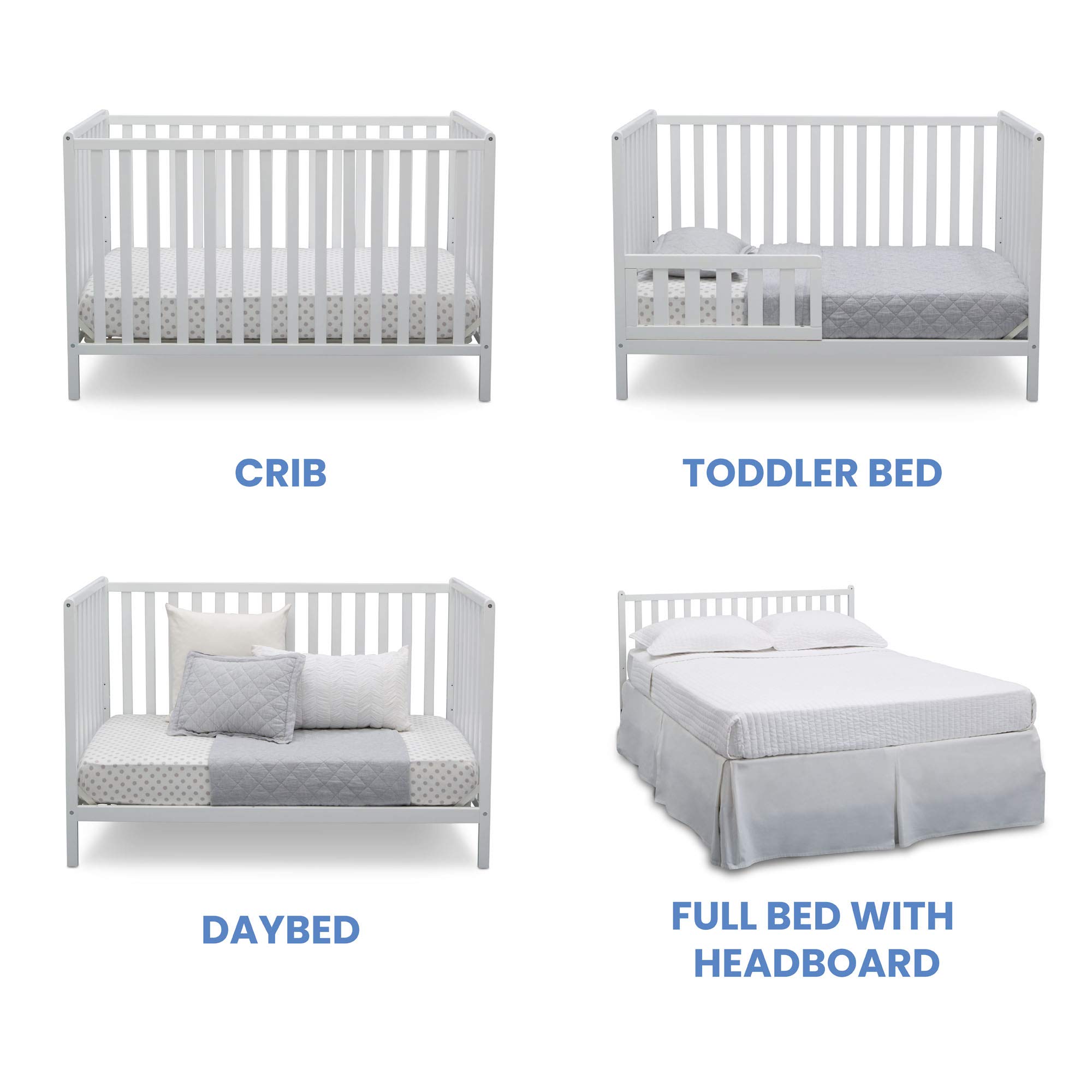 Delta Children Heartland 4-in-1 Convertible Crib in Bianca White with Twinkle Galaxy Dual-Sided Recycled Fiber Core Mattress - Nursery Furniture Set for Baby & Toddler | Safe Sleep Solution for Newborn to Big Kid Transition