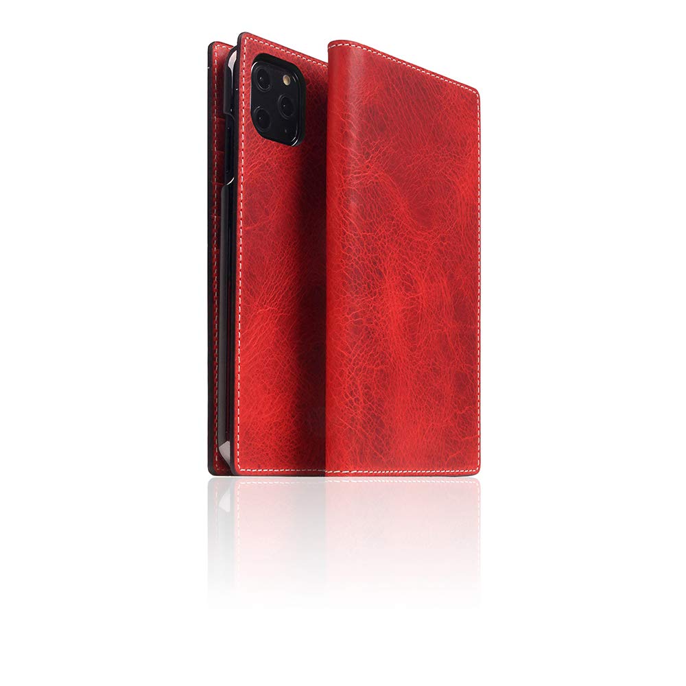 Premium Italian Wax Leather Wallet Case for iPhone 11 Pro Max - SLG D7 Flip Cover with Card Slots | Handmade Diary Design | Gift Box Included (Red) | Perfect for Business Professionals & Daily Commuters