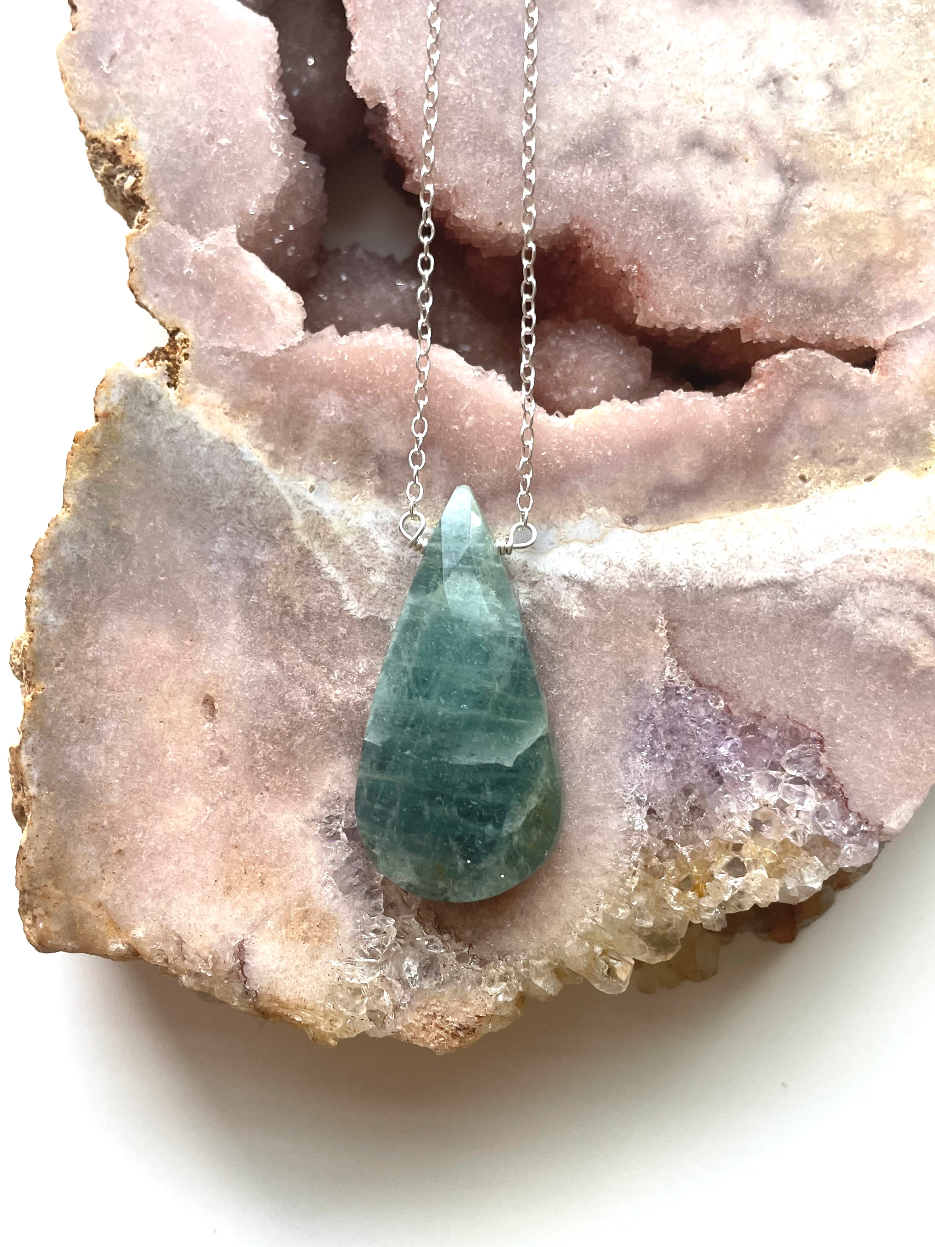 Faceted Dark Aquamarine Necklace - Sterling Silver Pendant Jewelry for Women, Elegant Gift for Birthday, Anniversary & Special Occasions