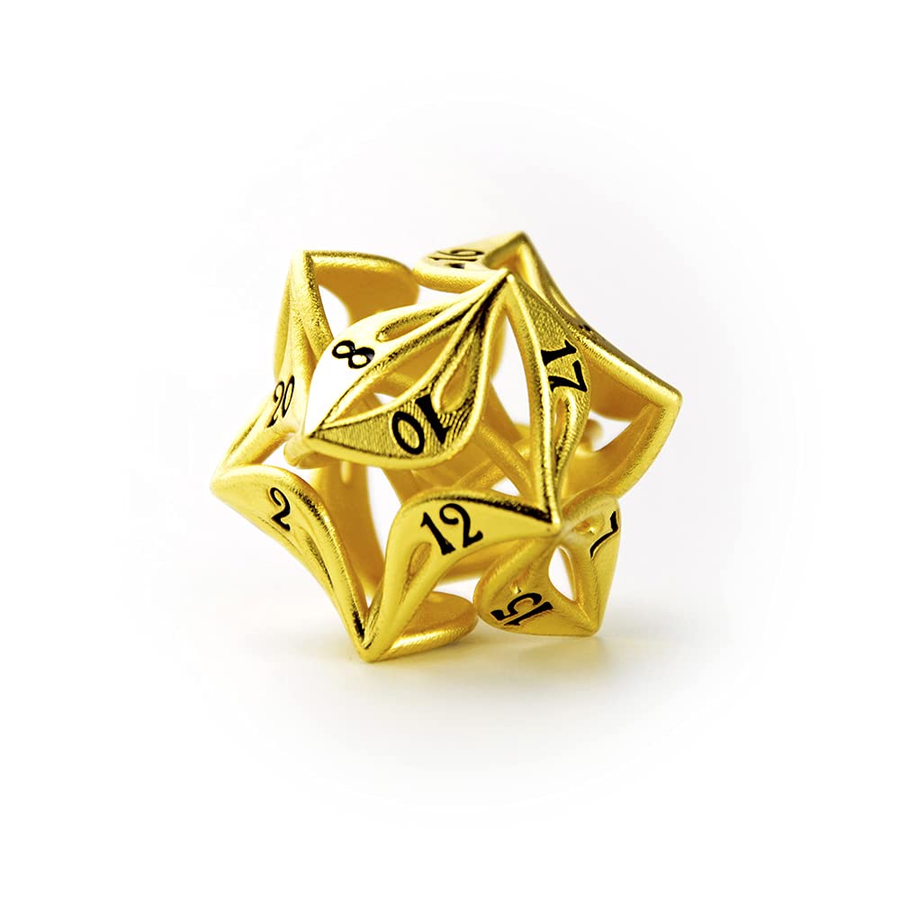 DND Dice Set - 7-Piece Metal Hollow RPG Dice for Dungeons & Dragons, Savage Worlds & Tabletop Games | Ancient Gold Plated Copper D4-D20 Polyhedral Dice | Perfect for RPG Campaigns, Collectors & Gift Giving