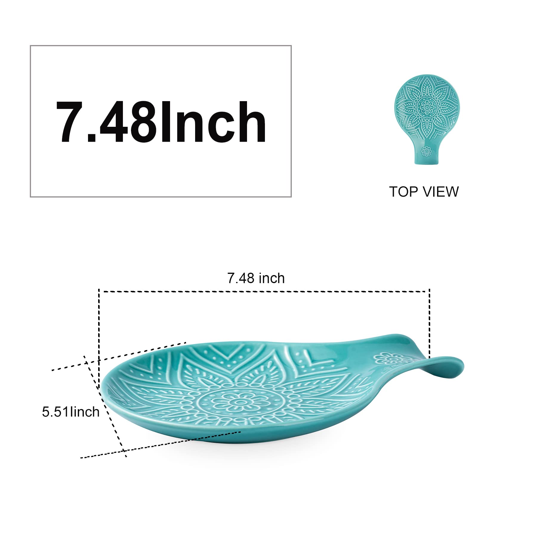 7.48 Inch Ceramic Spoon Rest - Heat Resistant Kitchen Counter Utensil Holder | Turquoise Dishwasher Safe Spoon Stand | Perfect for Cooking, Serving & Countertop Organization