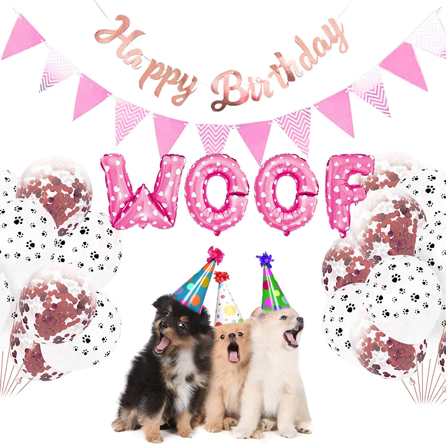 Dog Birthday Party Decorations Set - WOOF Letter Balloons, Paw Print Balloons & Happy Birthday Banner for Pet Celebration | Perfect for Puppy Birthday Parties, Dog Adoption Events & Pet Lover Gatherings