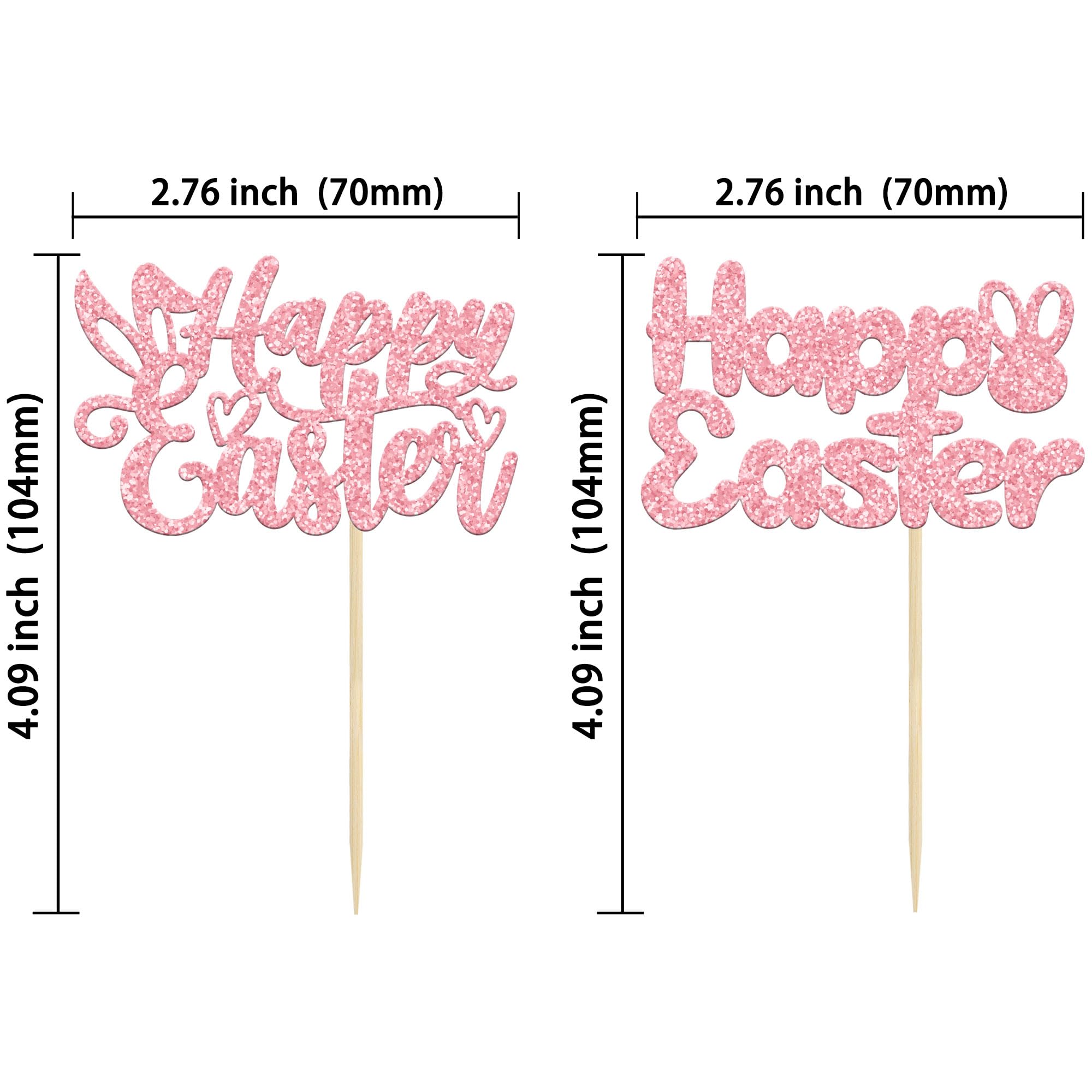 Pink Glitter Easter Bunny Cupcake Toppers - 24Pcs Happy Easter Cake Decorations for Easter Party, Spring Birthday & Baby Shower - Adorable Bunny Toppers for Cupcakes, Cakes & Desserts