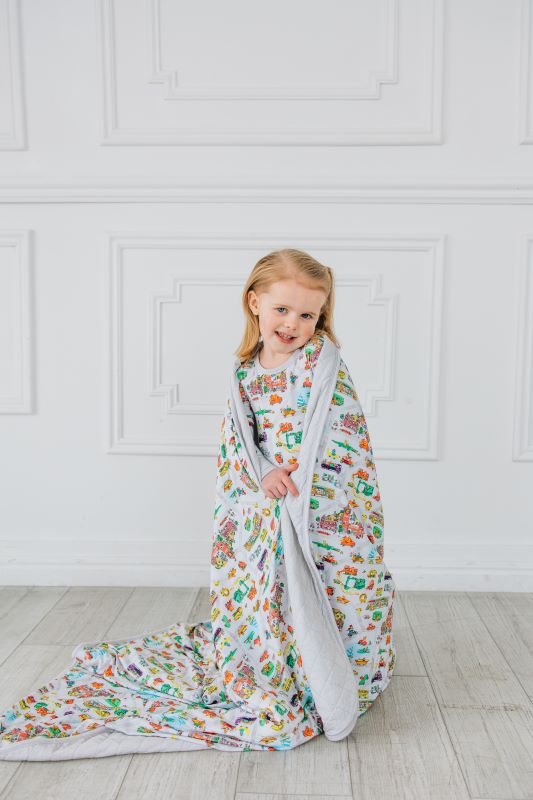 Richard Scarry's Busy Town Map Quilted Oversized Blanket - Soft Kids Bedding, Playroom Decor & Cozy Reading Companion for Children's Rooms and Nursery