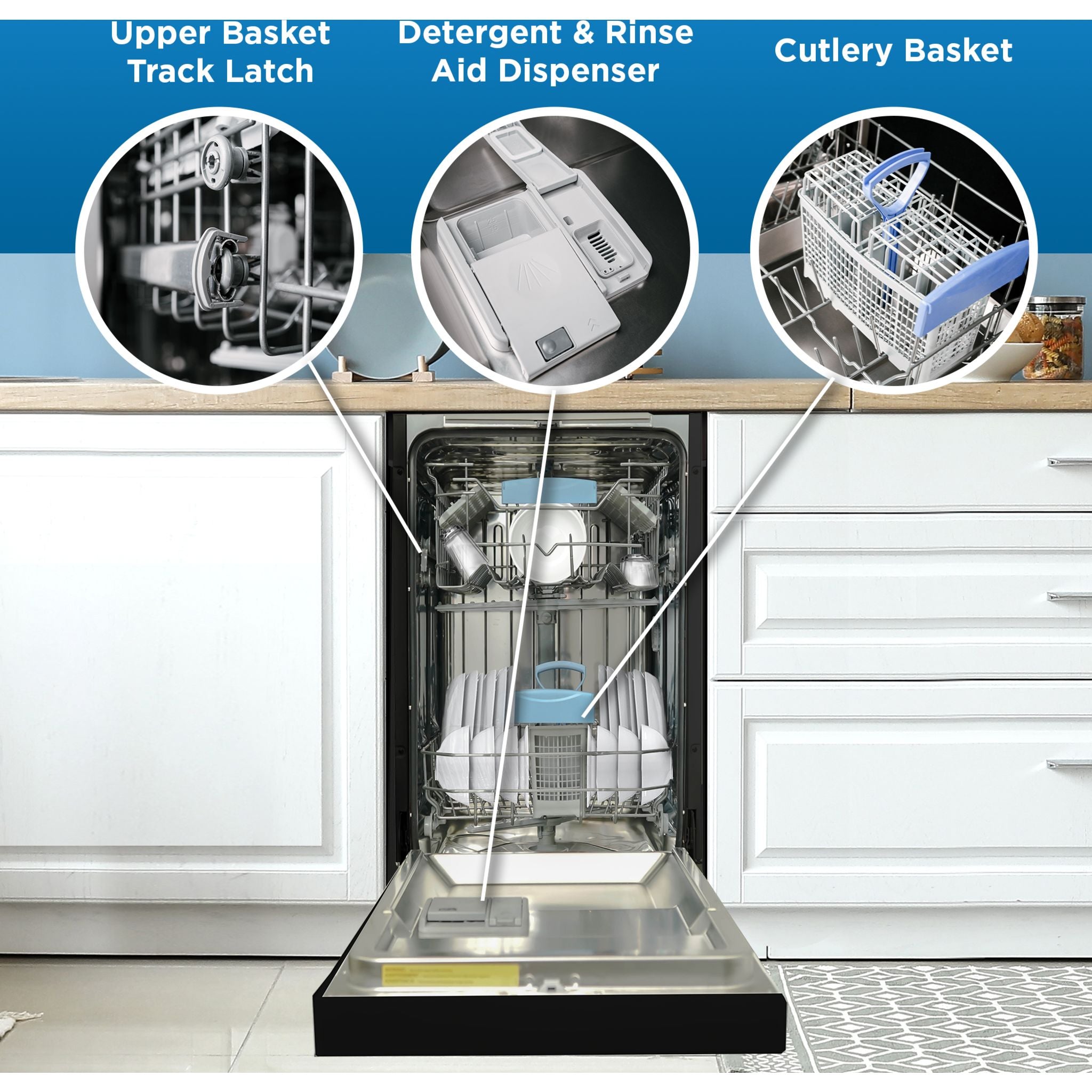 Danby DDW18D1EB 18-Inch Built-In Dishwasher in Black - Compact & Energy Efficient for Small Kitchens, Apartments, and RVs