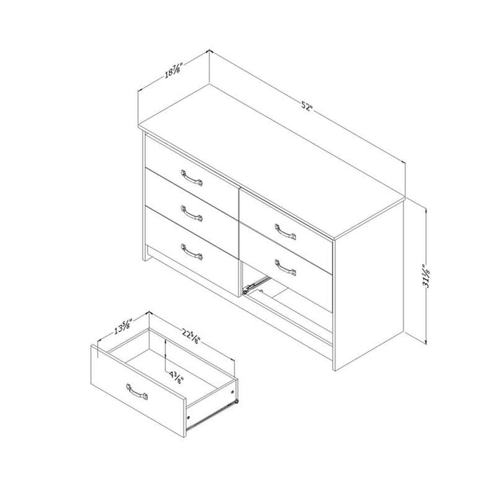 Pemberly Row 6-Drawer Double Dresser - Modern Rustic Grey Oak Wooden Chest for Bedroom & Living Room Storage - Perfect for Organizing Clothes, Linens, and Home Decor