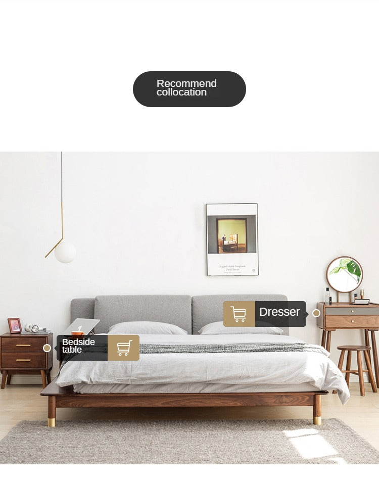 Premium Black Walnut Solid Wood Bed Frame - Luxury Multifunctional Soft Bed for Master Bedroom & Guest Room - Modern & Stylish Home Furniture