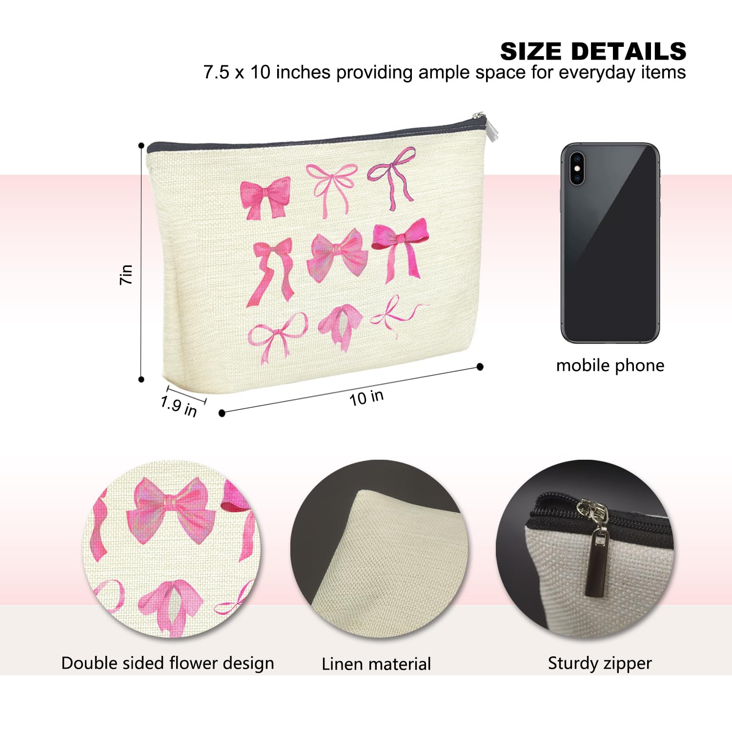 Hot Pink Coquette Bow Makeup Bag - Cute Aesthetic Cosmetic Pouch for Women | Perfect for Travel, Bridal Shower Gifts & Preppy Accessories