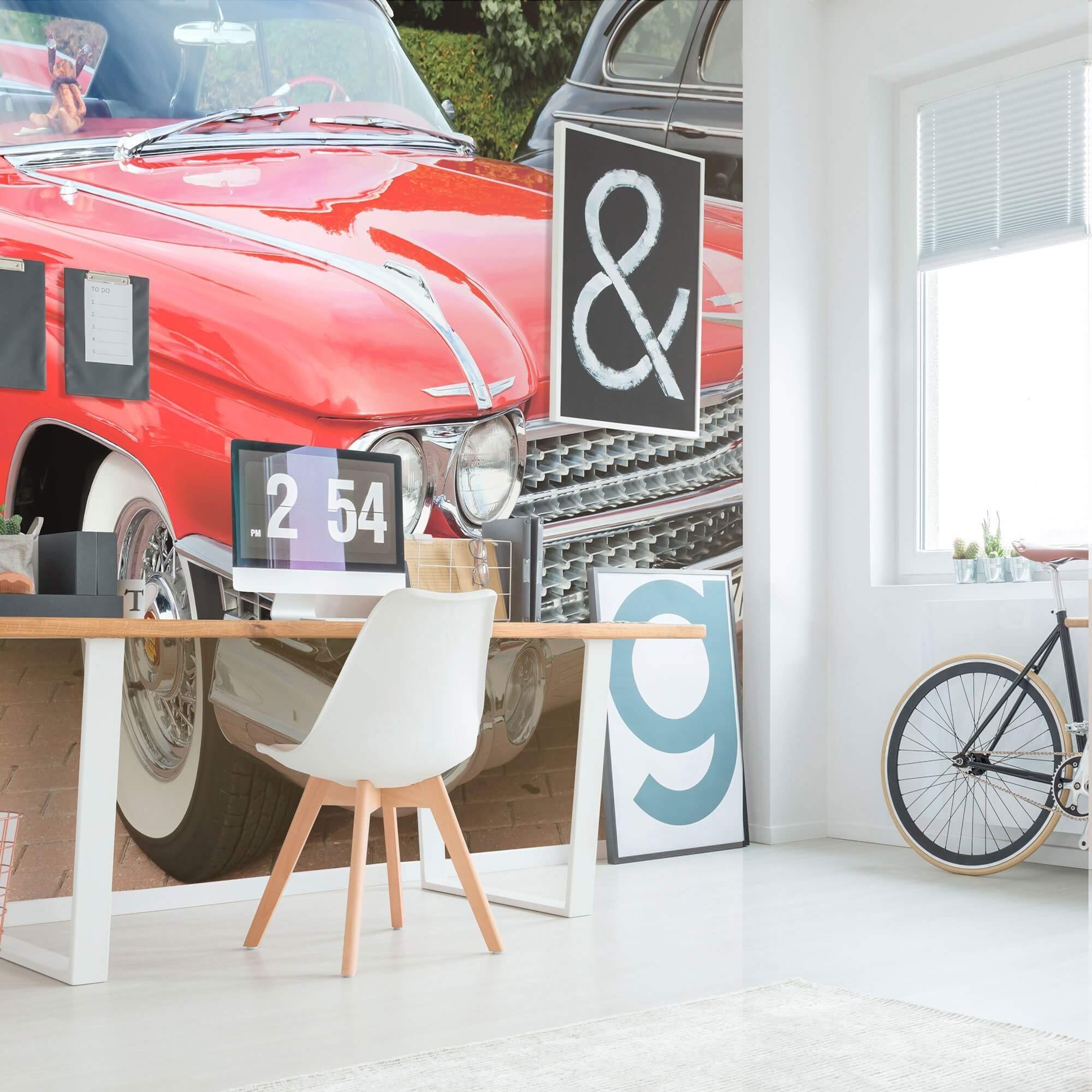 Red Car Peel and Stick Removable Wallpaper Mural 2227 - Self-Adhesive Decorative Vinyl Wall Art for Bedroom, Living Room, Nursery & Office