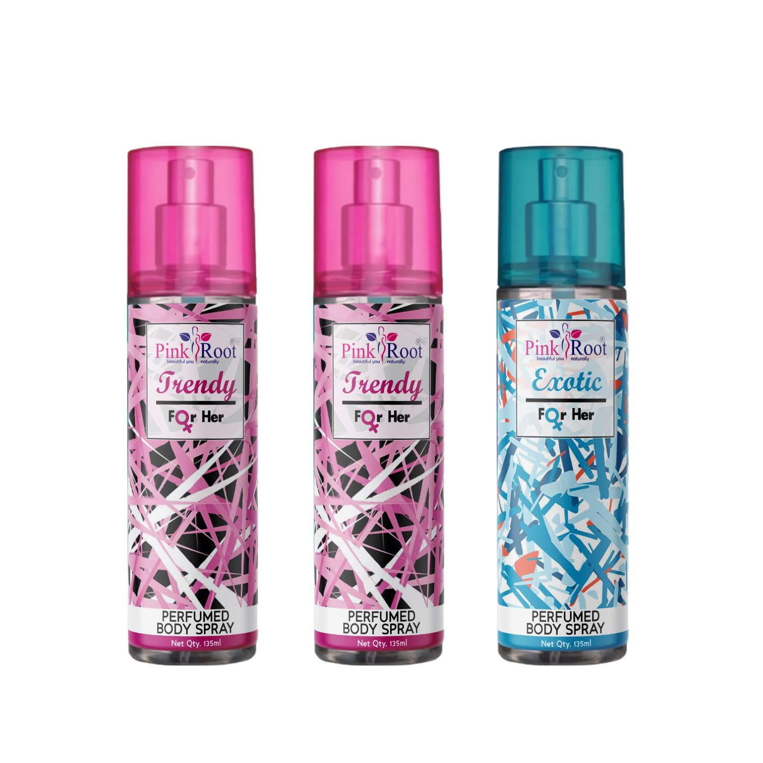 Exotic Pink Root Perfumed Body Spray for Women - Floral Fragrance, Long Lasting, Pack of 3 - Perfect for Daily Use, Gym, Office & Date Night