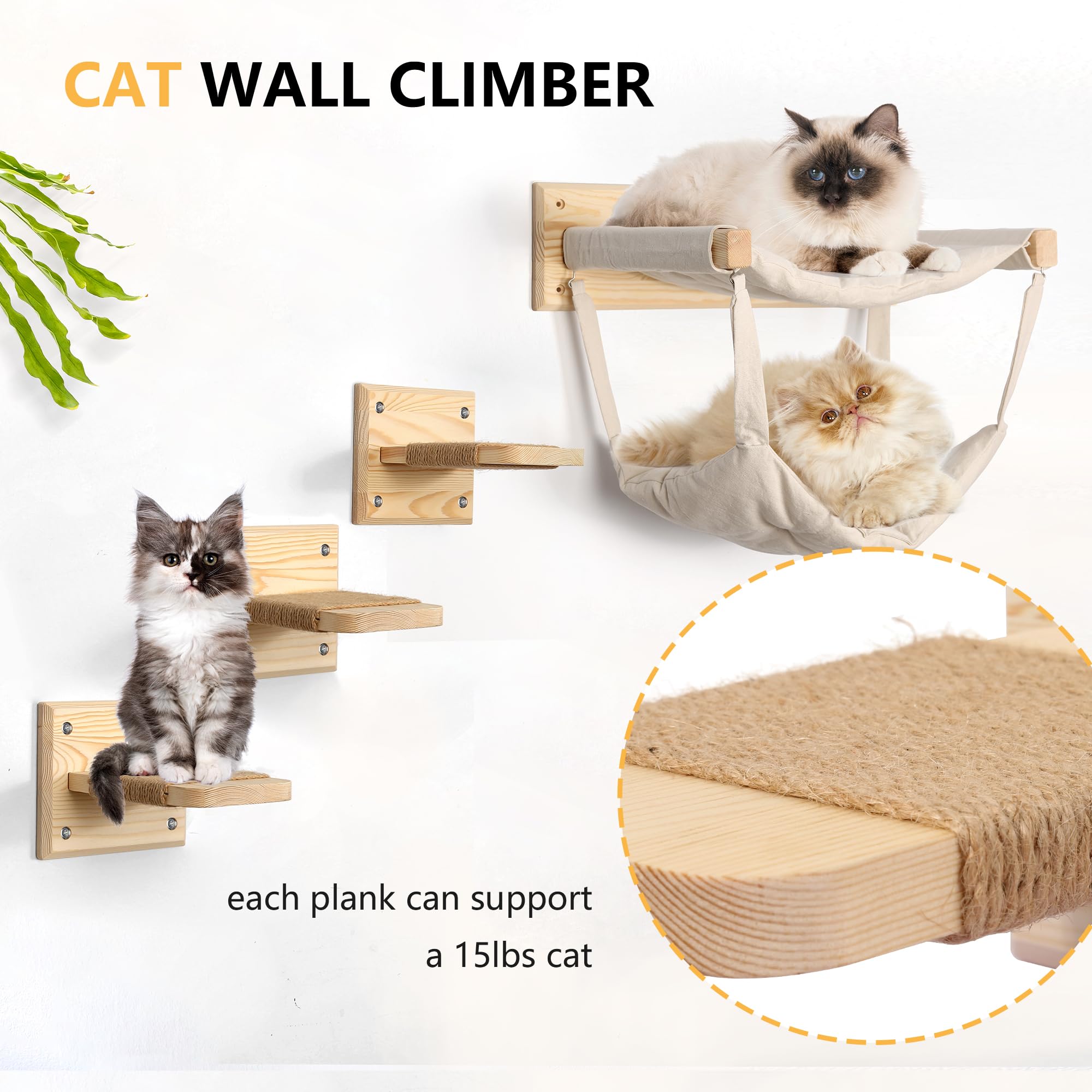 Premium Multi-Level Wall Mounted Cat Furniture with Double Hammock, Steps & Sisal - Modern Cat Shelves, Stylish Cat Bed for Indoor Play & Climbing - Perfect for Small Spaces & Cat Enrichment
