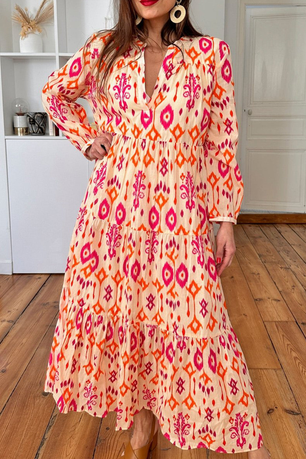 Stylish Western Abstract Geometric Printed Maxi Dress for Women - Perfect for Summer Vacations, Beach Parties & Boho Fashion