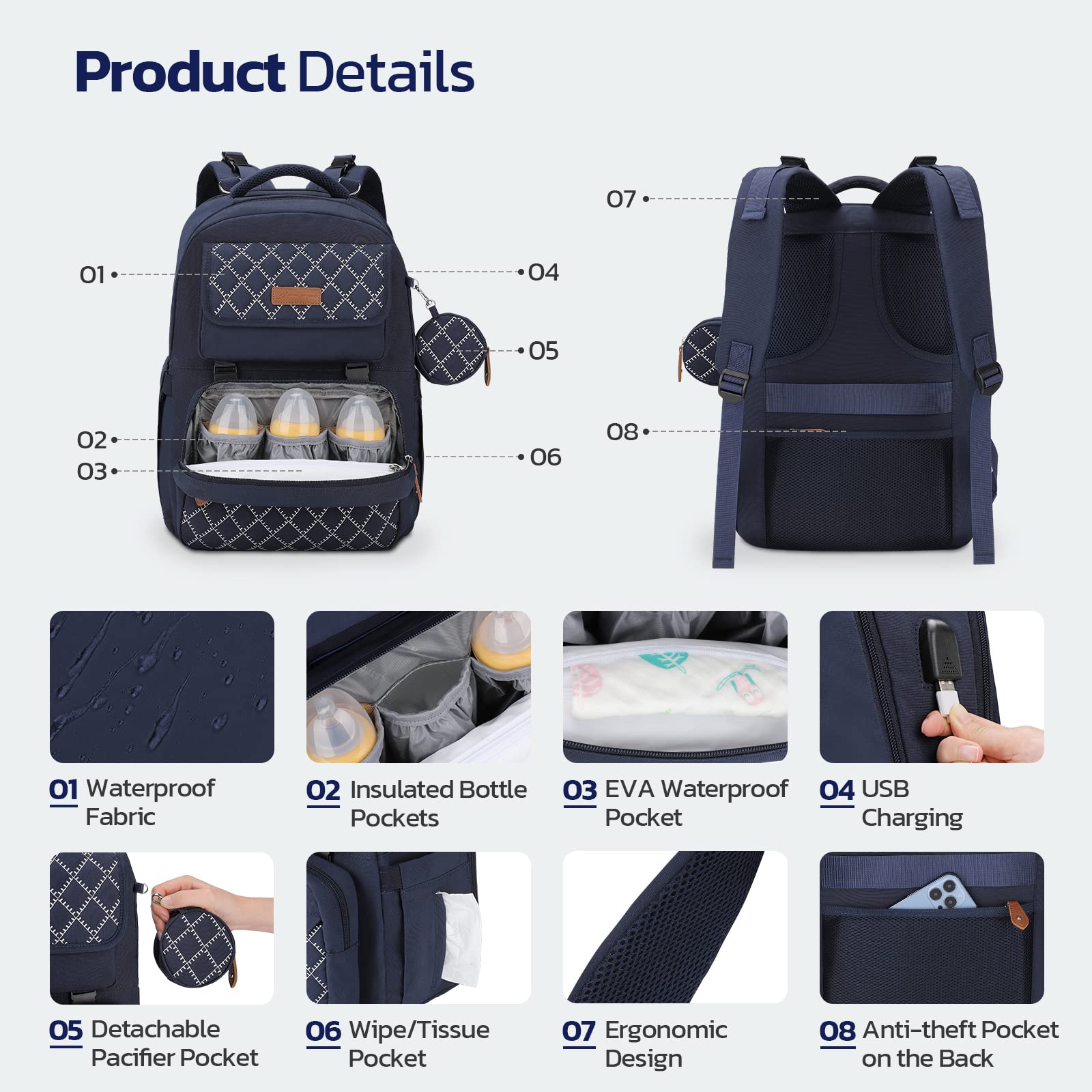 **Maelstrom Expandable Diaper Backpack for Twins & 2 Kids – 45L Large Baby Bag with Removable Crossbody Bottle Holder – Stylish Unisex Nappy Bag for Moms & Dads – Navy Blue – Perfect for Travel, Daycare & Family Outings**