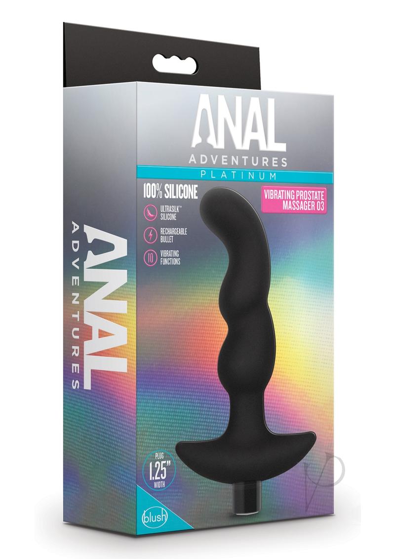 Anal Adventures Platinum Silicone Rechargeable Vibrating Prostate Massager for Men - Powerful G-Spot Stimulator, Black - Perfect for Solo Play & Couples Intimacy