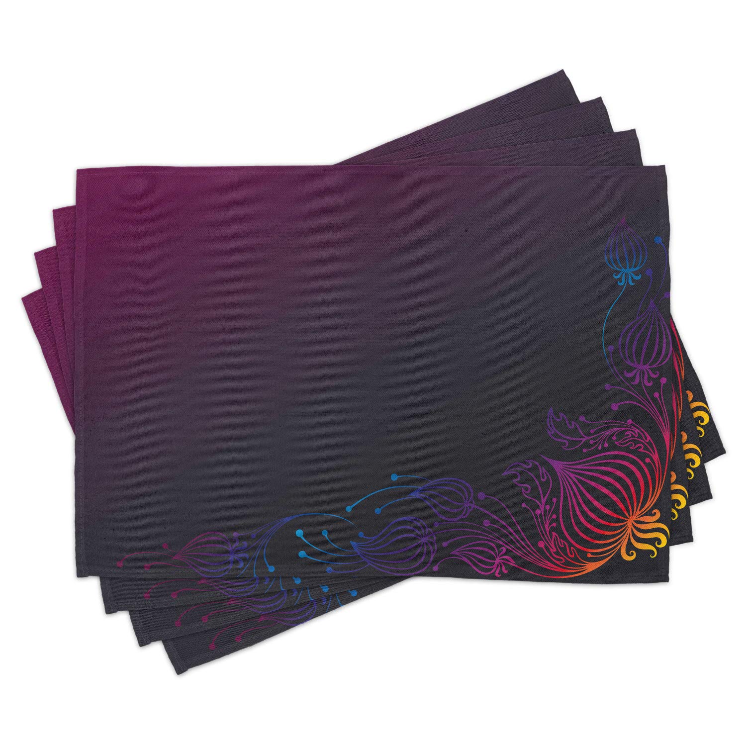 Ambesonne Indigo Place Mats Set of 4 - Rainbow Colored Floral Swirls Design with Ombre Backdrop, Washable Fabric Table Mats for Dining Room & Kitchen Decor - Perfect for Dinner Parties, Holiday Gatherings, and Everyday Use